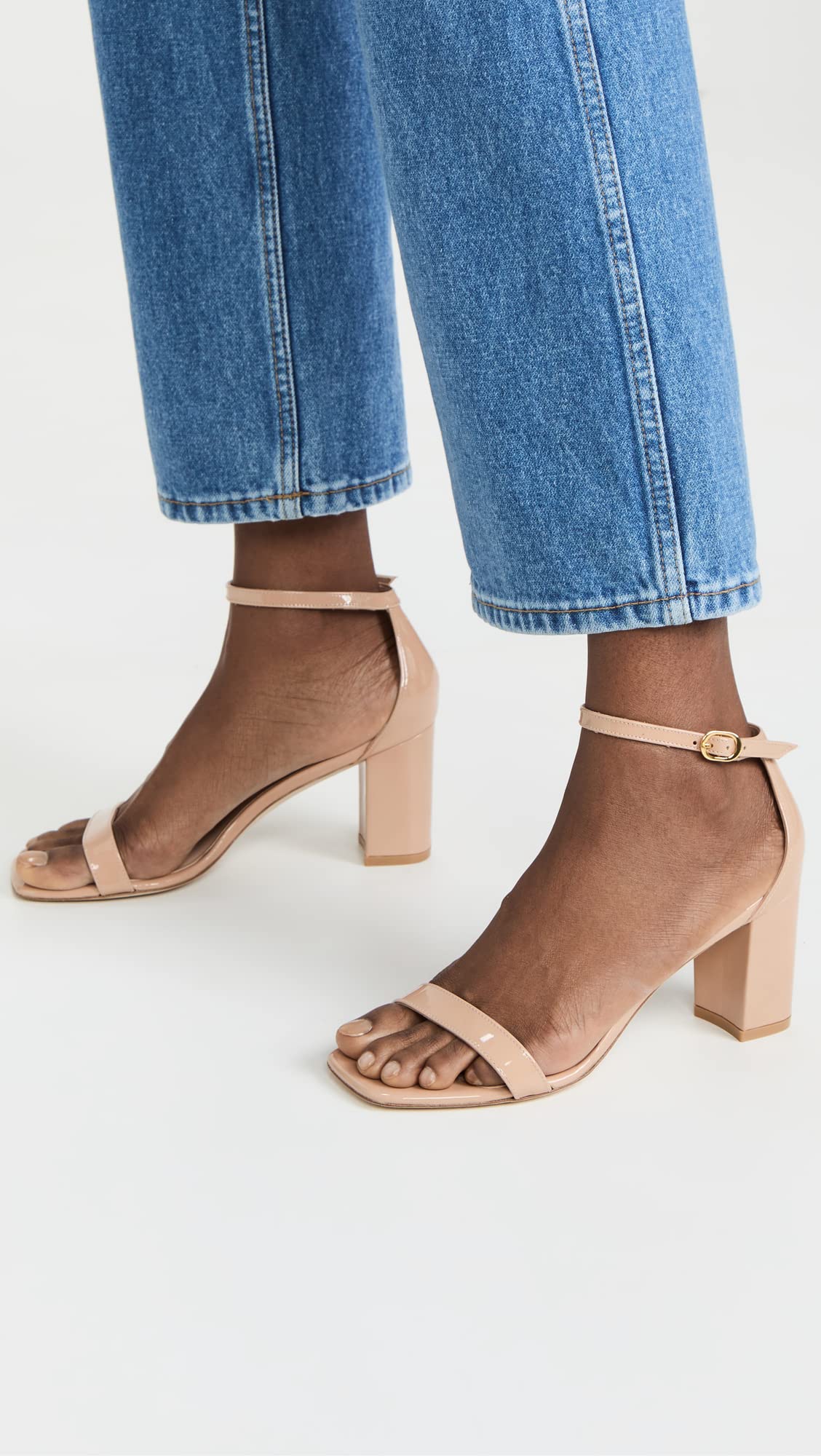 Stuart Weitzman Women's Nudistcurve 75 Block Sandals, Adobe, Tan, 6.5 Medium US