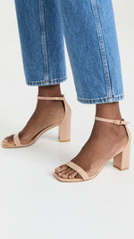 Stuart Weitzman Women's Nudistcurve 75 Block Sandals, Adobe, Tan, 6.5 Medium US