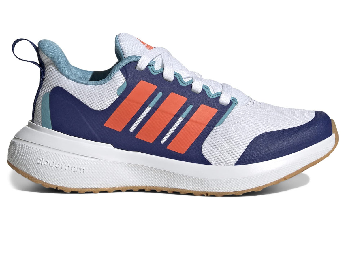 adidas® Kids Fortarun 2.0 Running Shoes – Ideal for Play and Walk – Textile Construction – Round Toe White/Solar Red/Victory Blue 3.5 Big Kid M