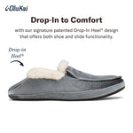 OLUKAI Ku'una Lanui Women's Slipper, Soft Velvet & Dual-Density PU Footbed for All-Day Comfort, Breathable & Supportive Drop-In-Heel, Cute & Casual Slip-On Design, Charcoal/Charcoal, 9