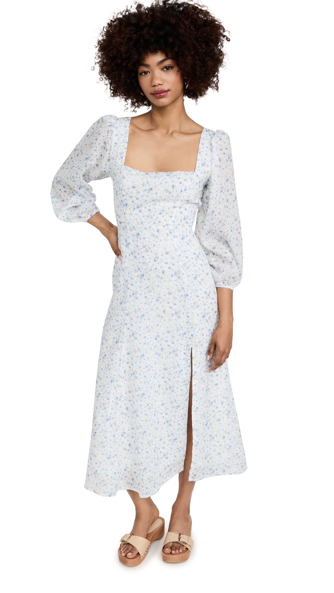 ASTR the label Women's Audette Dress, Blue White Ditsy, XS