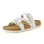 CUSHIONAIRE Women's Cork Footbed Sandal - Comfortable, Adjustable Straps, Arch Support, Wide Widths Available, Boho Chic Summer Slides, White 9.5W