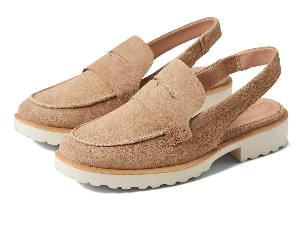 Cole Haan Geneva Lug Sling Mule Sesame Suede/Brushed Gold Highwelt/Dark Natural Welt/Birch 9.5 B (M)