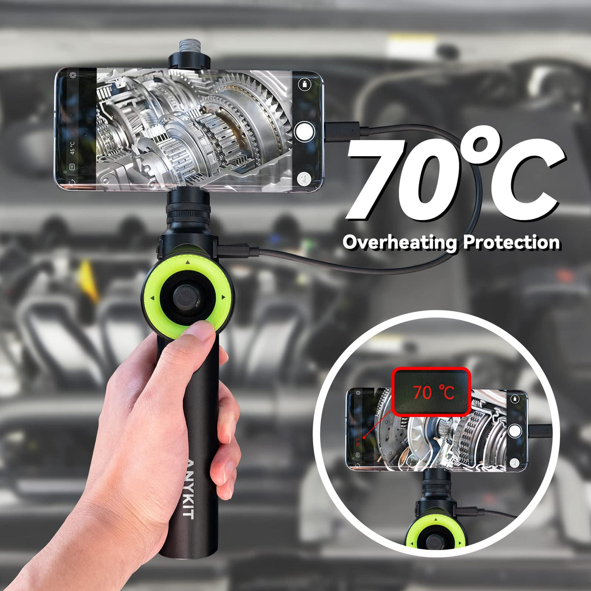 360° Articulating Borescope, Anykit Joystick Articulating Endoscope Inspection Camera with Steerable Probe for Automotive Aircraft Mechanics, Compatible with iPhone and Android (7.6mm/3.3ft)