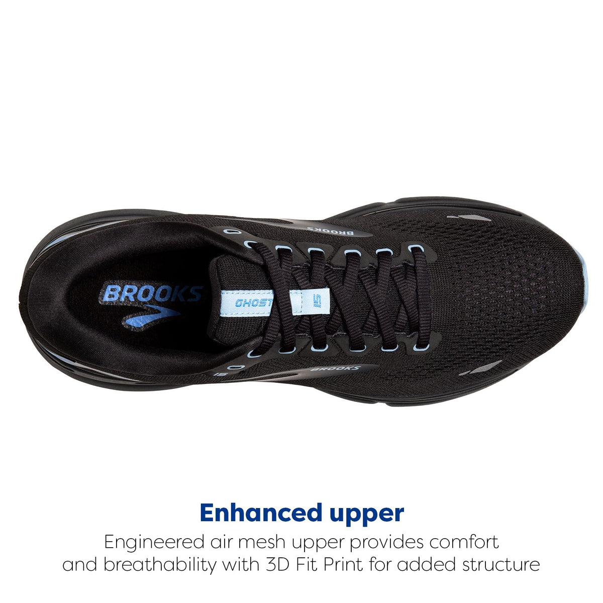 Brooks Men's Ghost 15 Running Shoe - Black/Ebony/Marina - 8 Medium