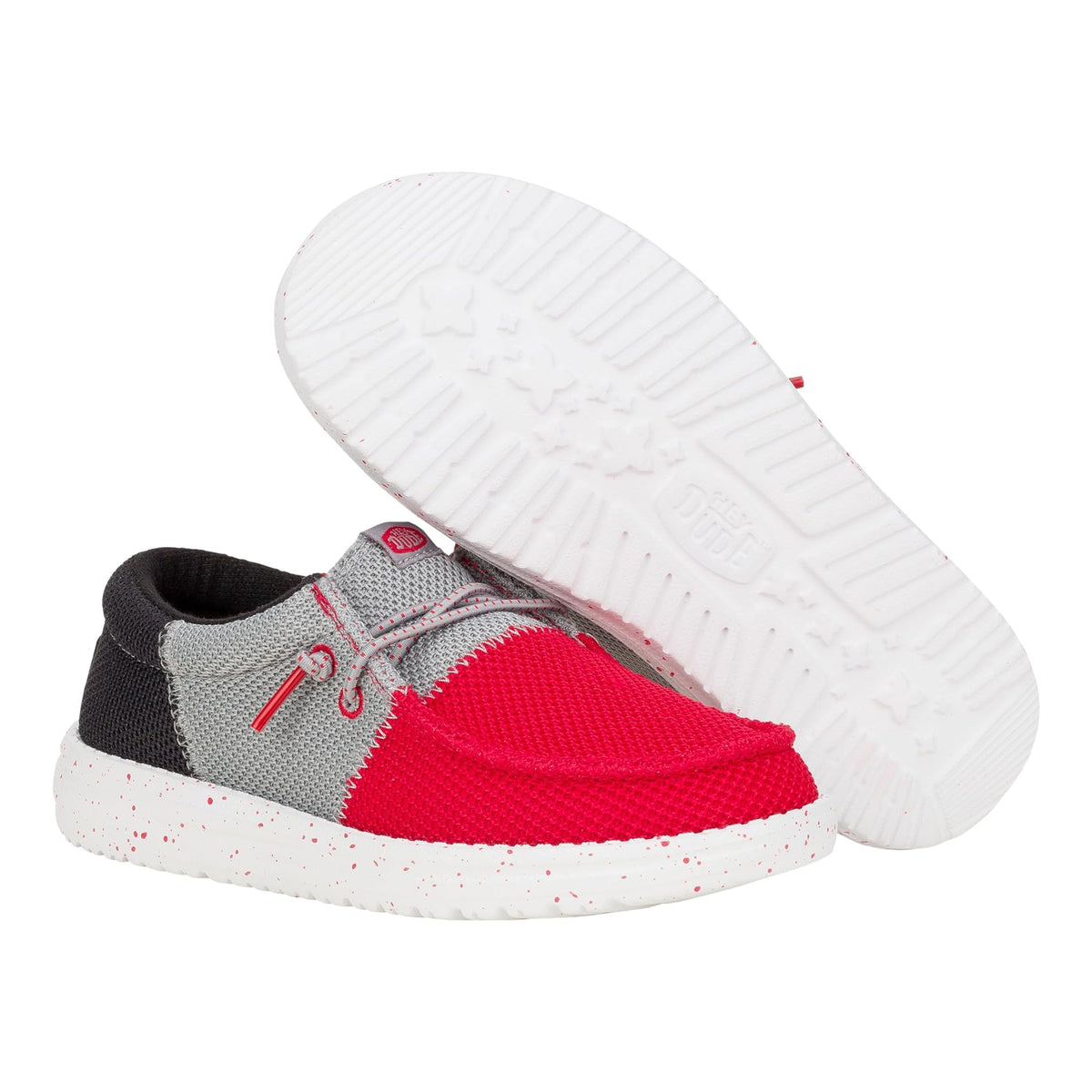 HEYDUDE Men's Kid Wally Tri Varsity Mesh (Little Kid/Big Kid), Red/Grey, 6 Medium