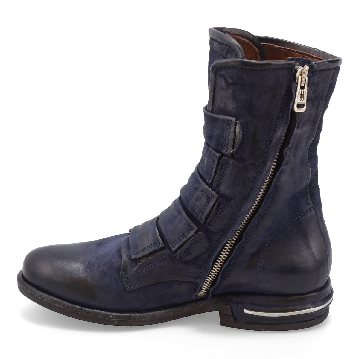 A.S.98 Traver Womens High-Ankle Boots Leather Boots w/Straps & Side Zipper (Midnight - 41EU)