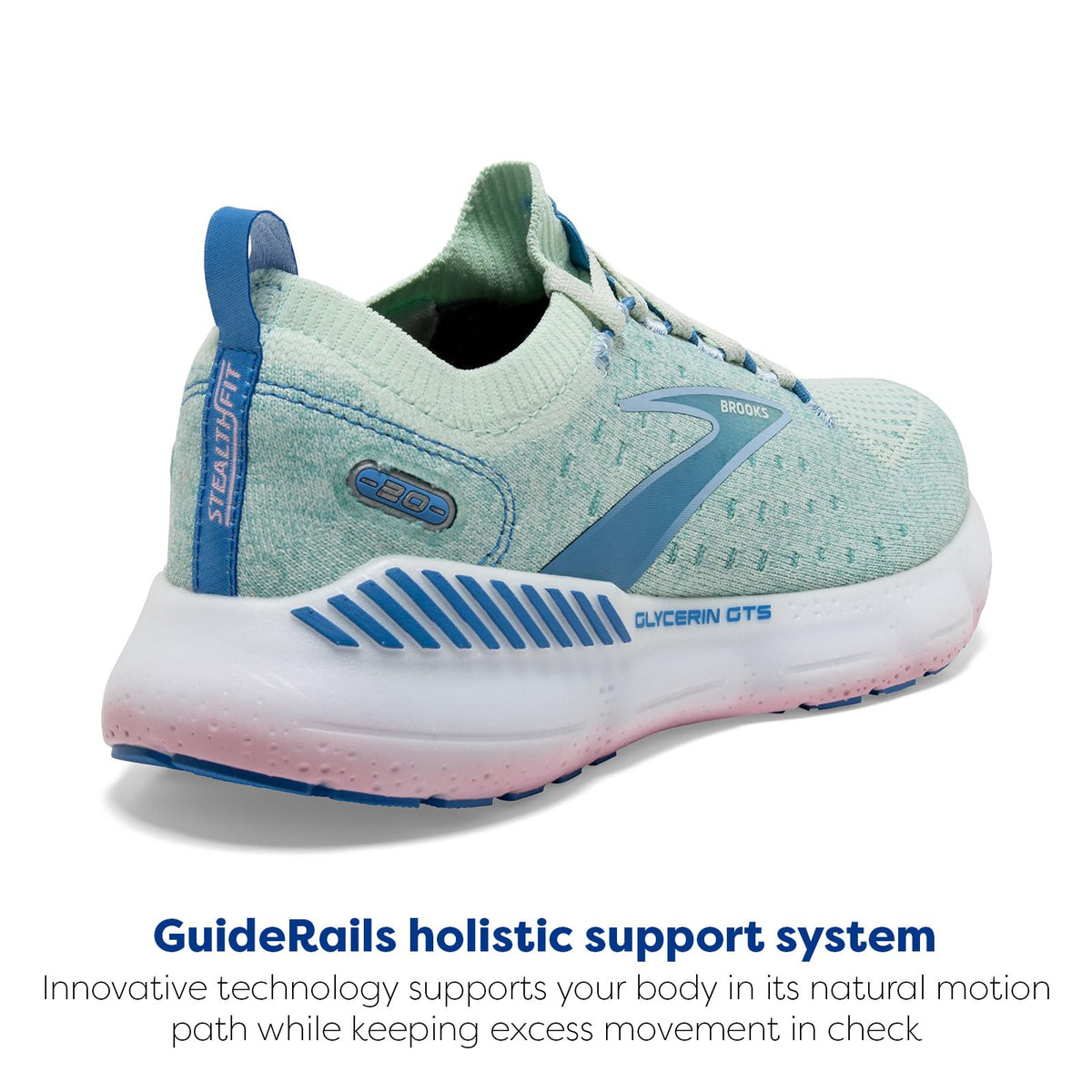 Brooks Women’s Glycerin StealthFit GTS 20 Supportive Running Shoe - Blue Glass/Marina/Open Air - 11 Medium