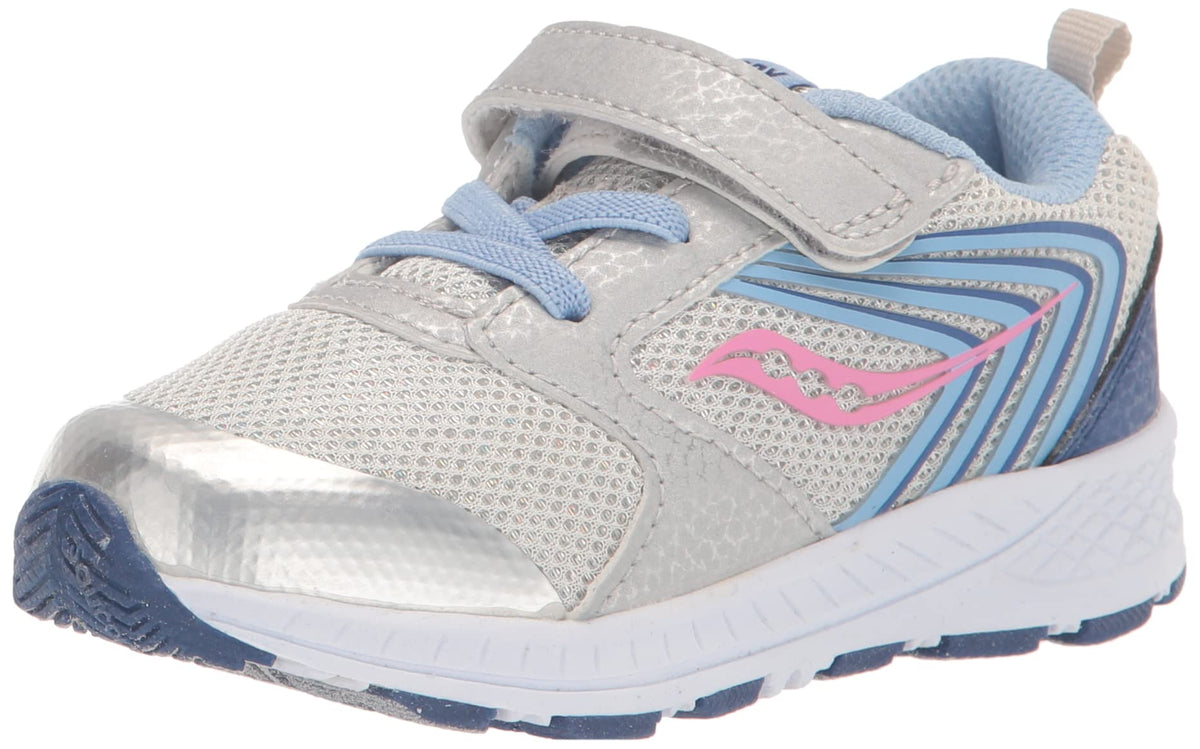 Saucony Wind FST Jr Sneaker, Silver/Blue/Pink, 8 US Unisex Little Kid