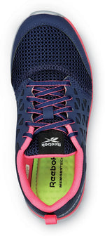 Reebok Work Sublite Cushion Work, Women's, Athletic Style, MaxTrax Slip Resistant, Soft Toe Work Shoe 9.5 Wide Navy/Pink