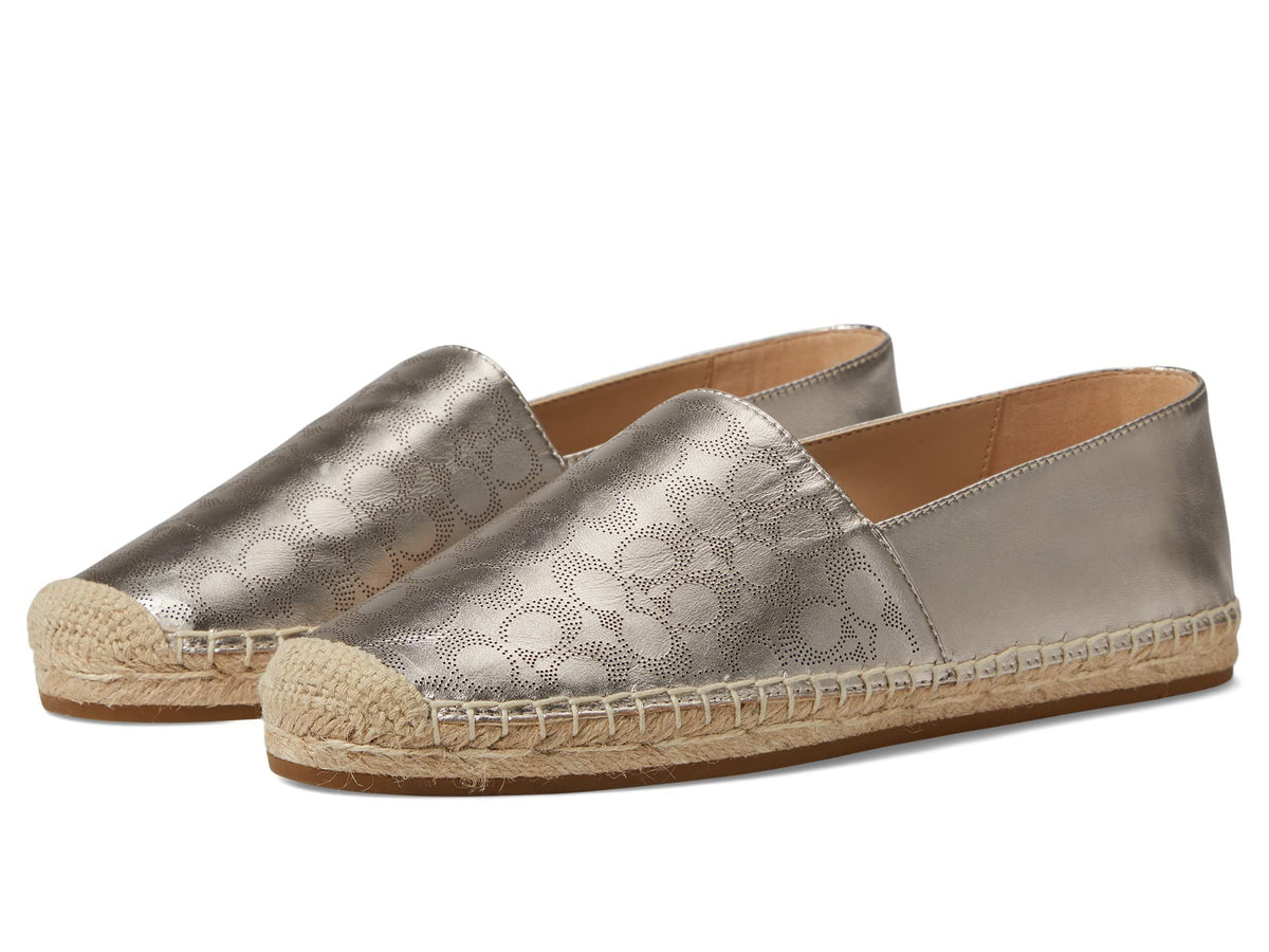 Coach Carley Metallic Leather Espadrille Platinum Champagne 9 B (M)