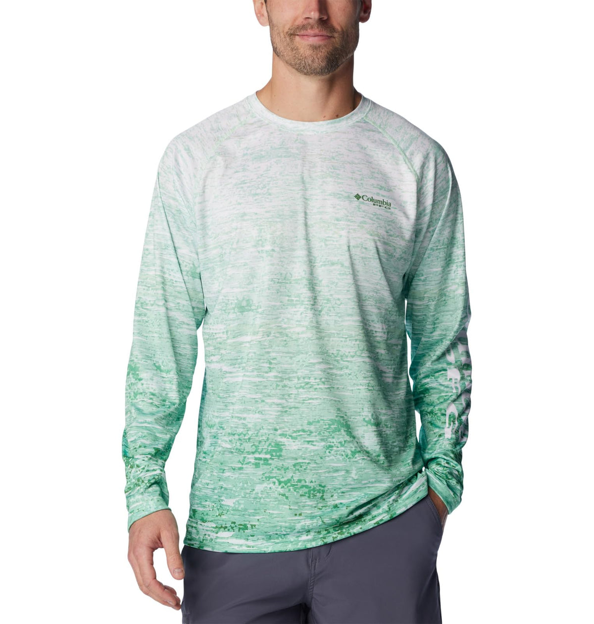 Columbia Men's Super Terminal Tackle Long Sleeve Shirt, Ocean Mint/Digiscale Fade, Small