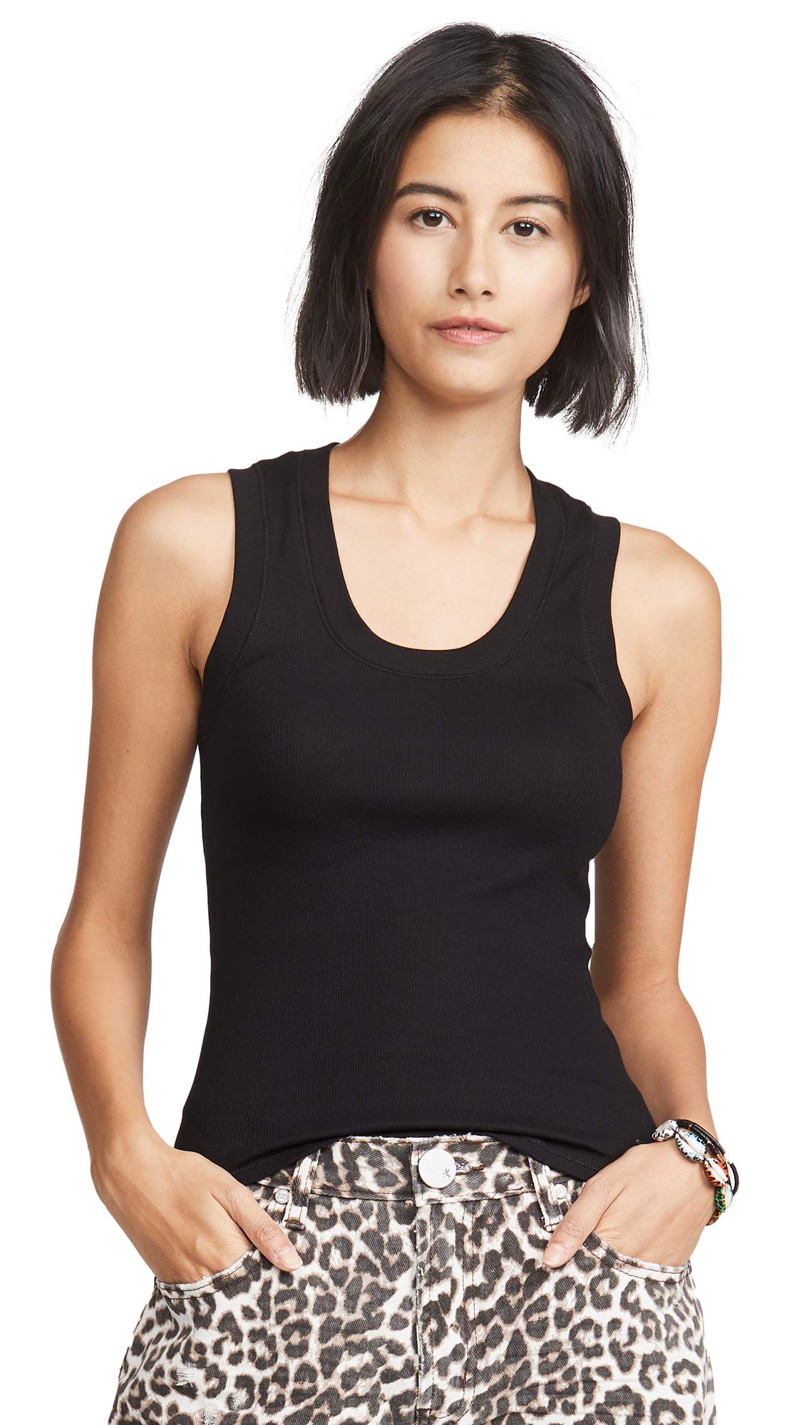 Free People Women's U Neck Tank, Black, L