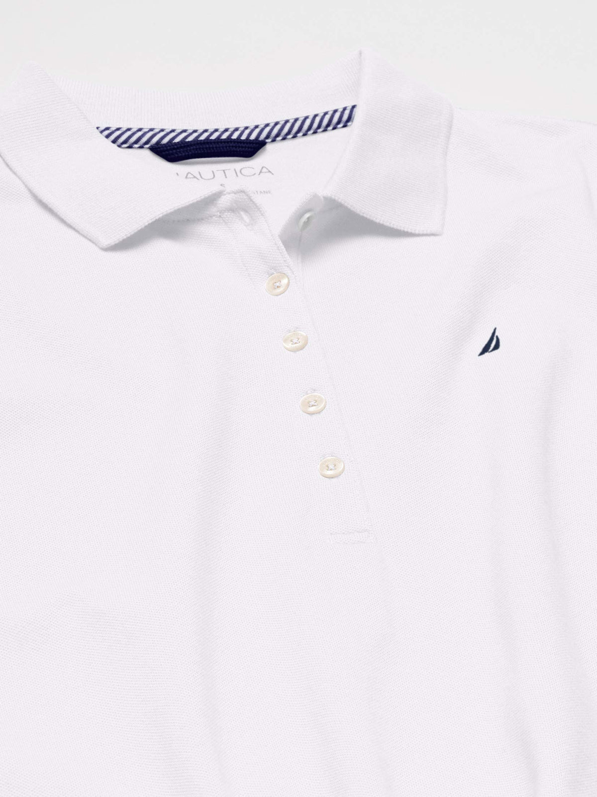 Nautica Women's 5-Button Short Sleeve Breathable 96% cotton 4% spandex Polo Shirt, Bright White, Small