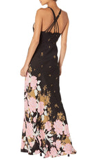 Free People Get to You Printed Maxi Dress Large Black Combo