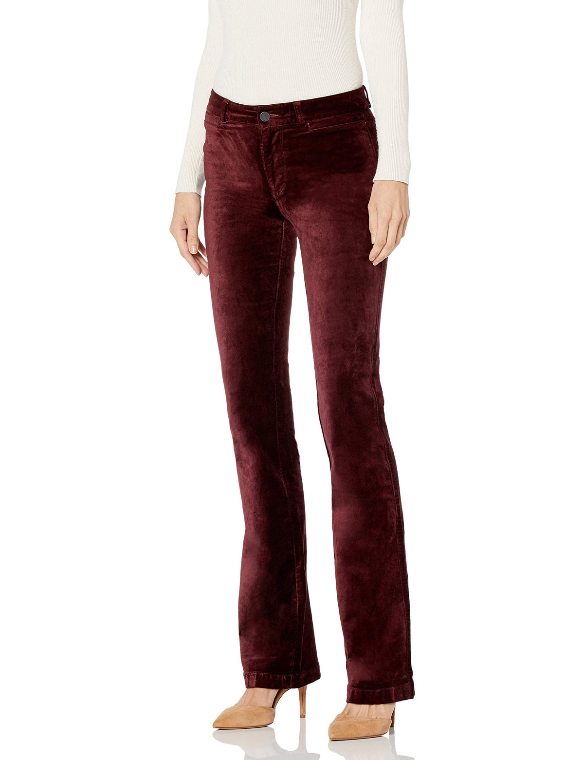 PAIGE Women's Manhattan Velvet High Rise Bootcut Pant, DEEP Ruby, 26