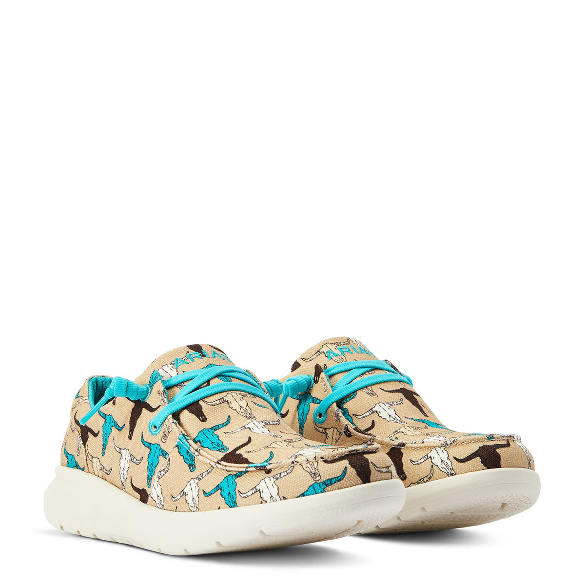 ARIAT Womens Hilo Stretch Embossed Flats Casual - Black 8 Multi Steerhead Print