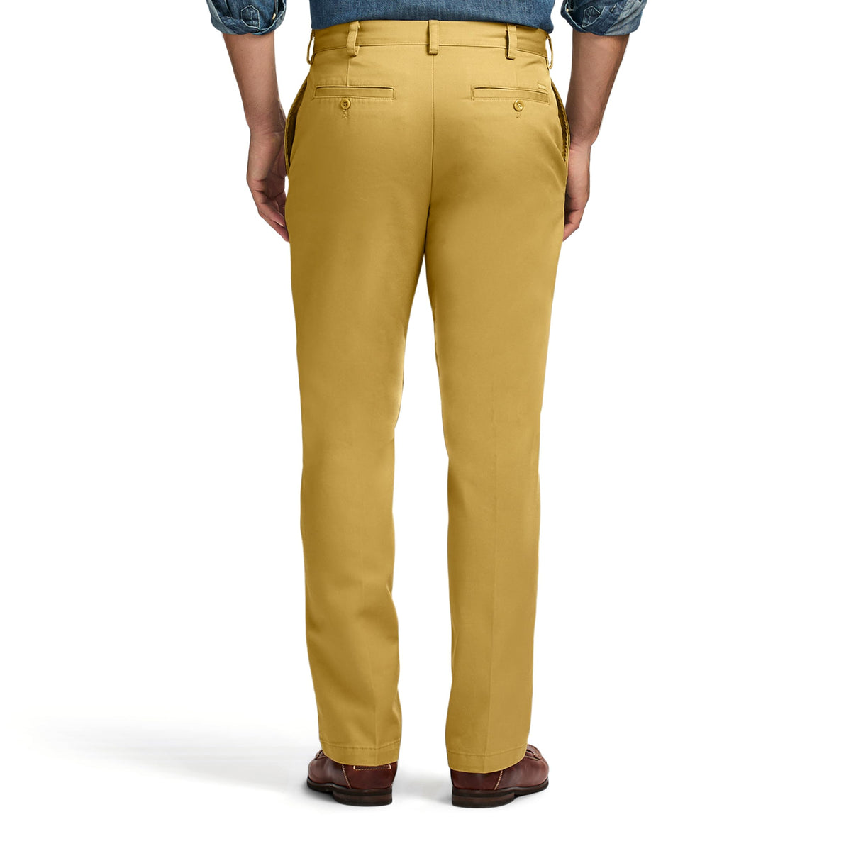 IZOD Men's American Chino Flat Front Slim Fit Pant, Khaki, 34W x 32L