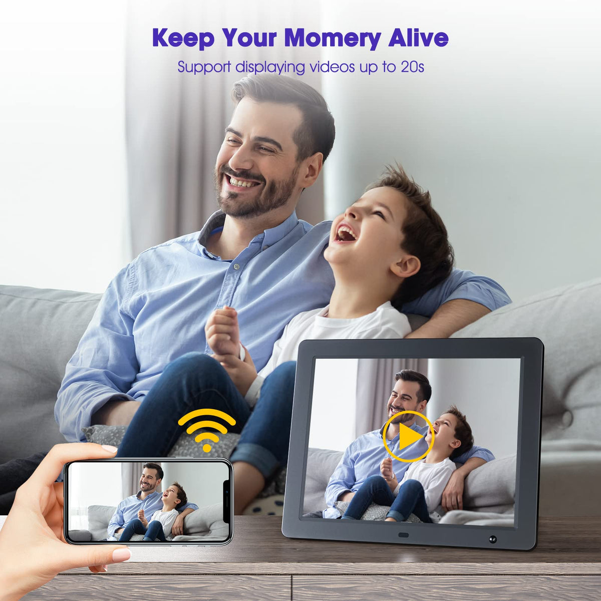 WiFi Digital Photo Frame 15 Inch Electronic Digital Picture Frame with Remote Control HD Display, Share Photos Videos via App & Email from Anywhere, Motion Sensor 16GB Storage, Black, F50