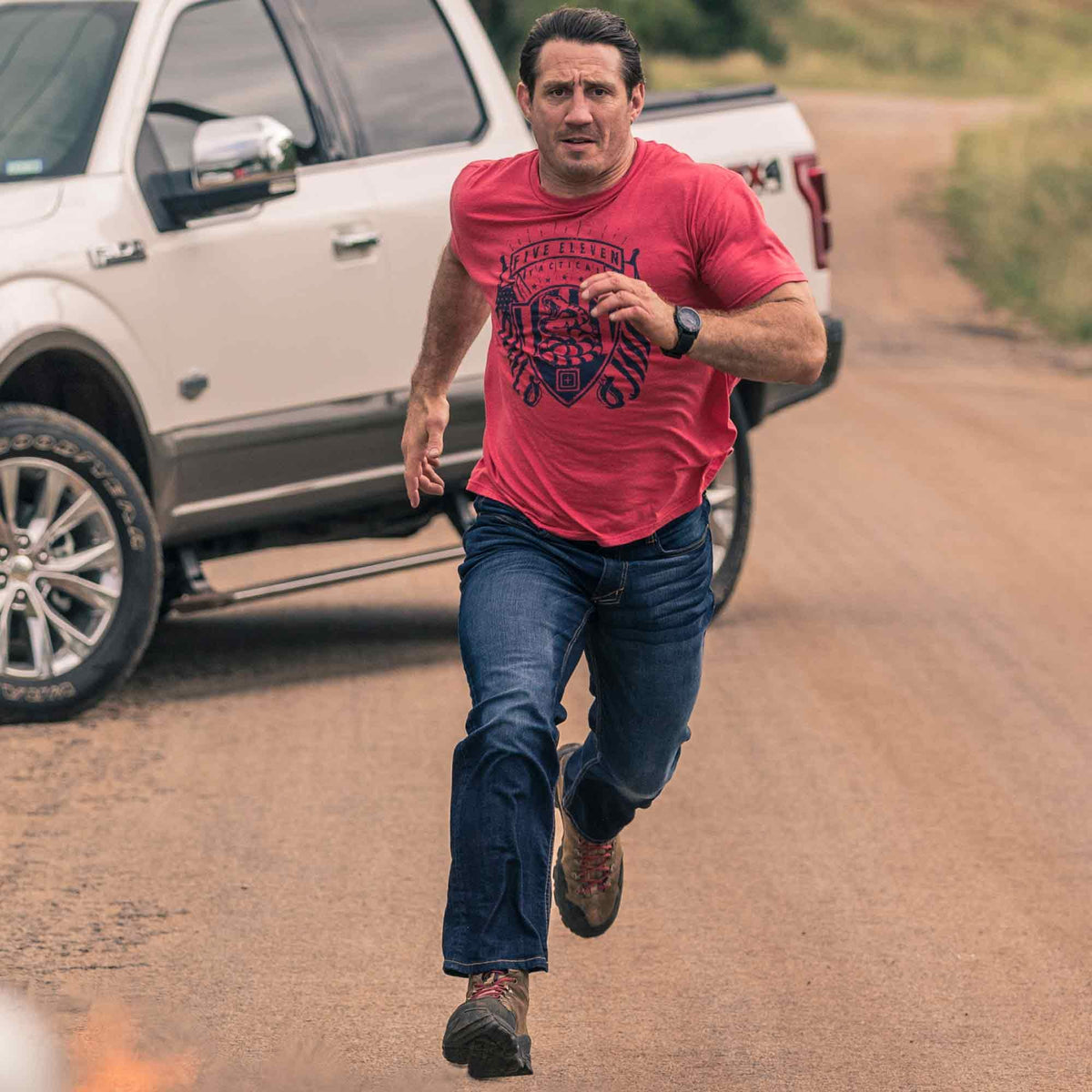 5.11 Tactical Men's Defender-Flex Regular Fit Jeans, 7 Pockets, Fitted Waistband, Style 74477, Medium Wash Indigo, 35W x 34L