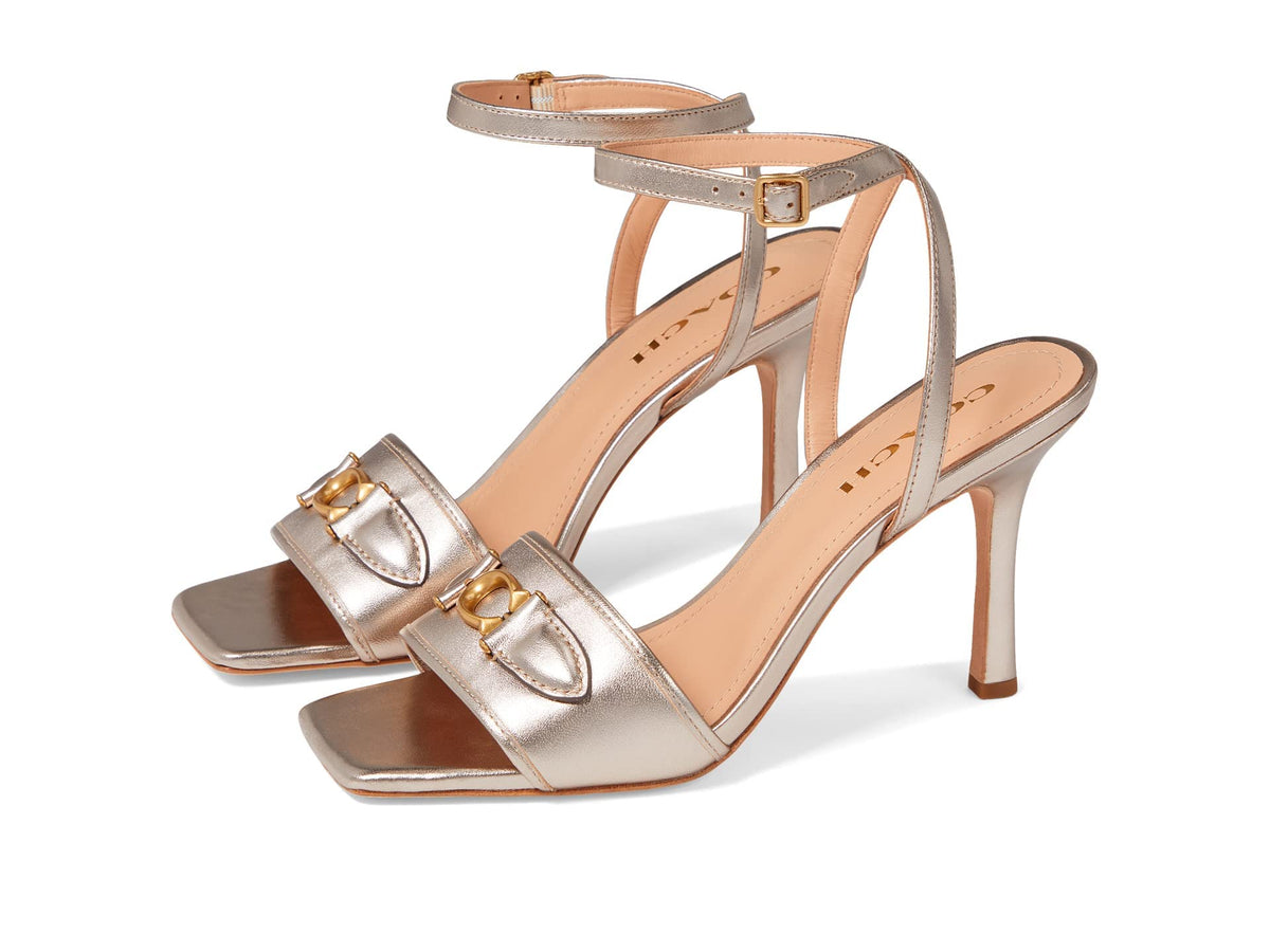 Coach Kyra Metallic Leather Sandal Platinum Champagne 7 B (M)