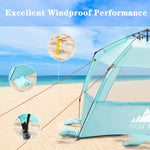 NXONE XL Pop Up Beach Tent, Deluxe Sun Shade Shelter for 4 Person, UPF 50+ Protection, Windproof Beach Shade, Extendable Floor with 3 Ventilating Windows Plus Carrying Bag, Stakes and Guy Lines Mint Green