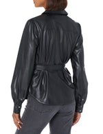 PAIGE Women's Belize Shacket Vegan Leather Shirt Jacket Combo Comfortable fit in Black, L