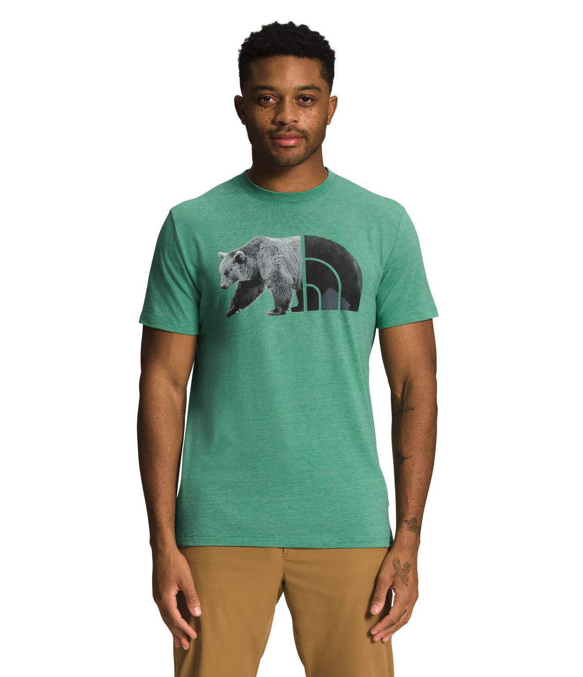THE NORTH FACE Bear Tri-Blend Mens Tshirt Deep Grass Green Heather Sz S