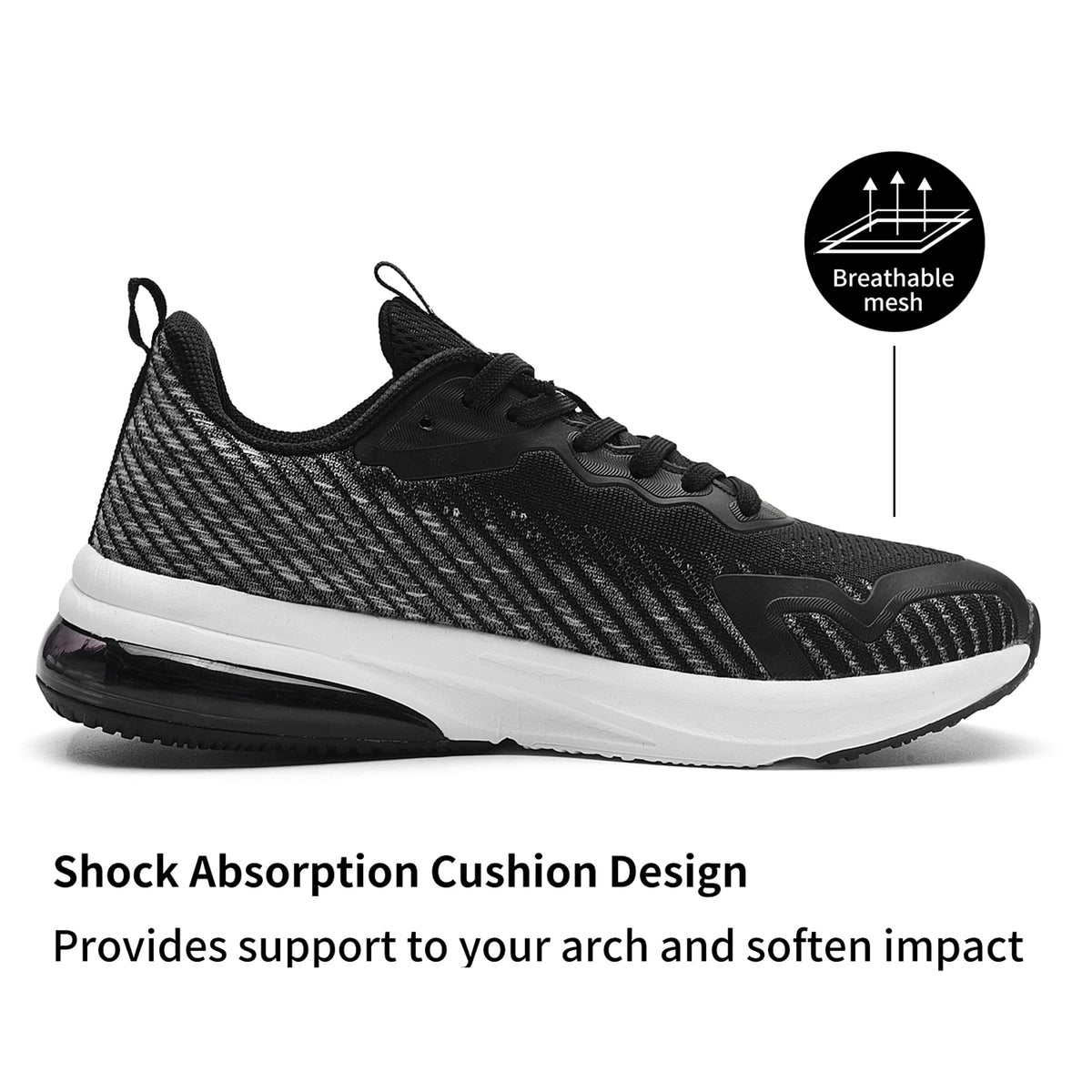 PaSick Mens Road Running Shoes Athletic Air Cushion Lightweight Breathable Workout Gym Walking Running Sneakers Blackwhite Size 10