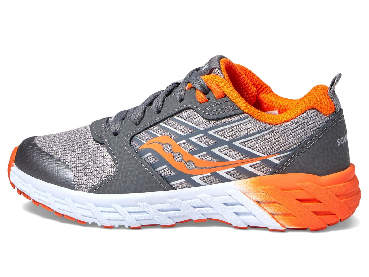 Saucony Wind 2.0 Sneaker, Grey/Orange, 1 Wide US Unisex Big_Kid