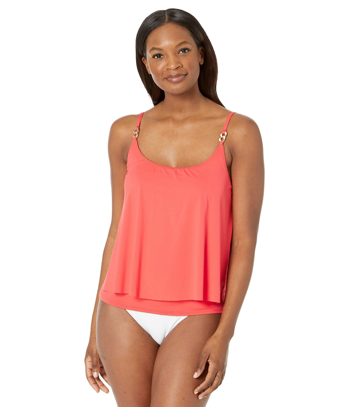 Michael Kors Iconic Solids Double Layer Tankini Top Sangria LG