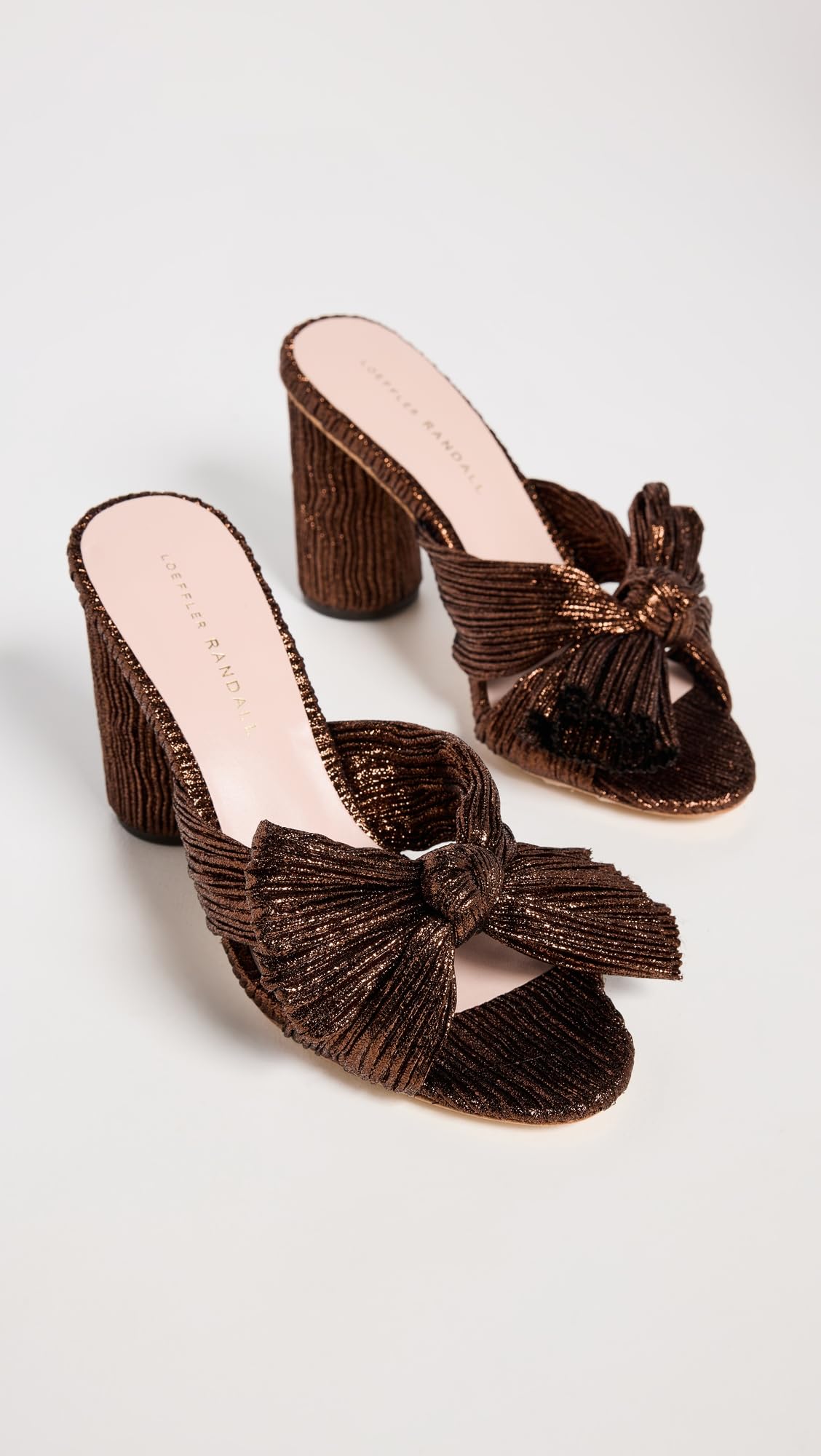 Loeffler Randall Women's Penny Pleated Knot Mules, Mocha, Brown, Metallic, 8 Medium US