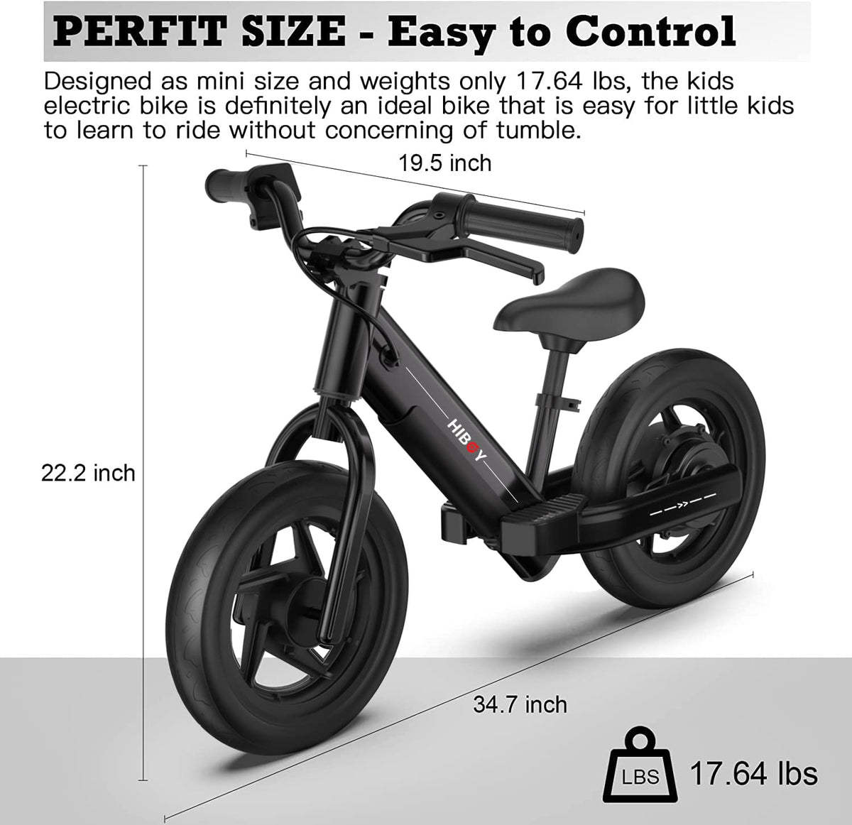 Hiboy BK1 Electric Bike for Kids Ages 3-5 Years Old, 24V 100W Electric Balance Bike with 12 inch Inflatable Tire and Adjustable Seat, Electric Motorcycle for Kids Boys & Girls (Black)