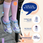 TSUKIHOSHI 3537 GLITZ Strap-Closure Machine-Washable Child Sneaker Shoe with Wide Toe Box and Slip-Resistant, Non-Marking Outsole - For Toddlers and Little Kids, Ages 1-8 Little Kid (4-8 Years) 1 Little Kid Silver/Lavender