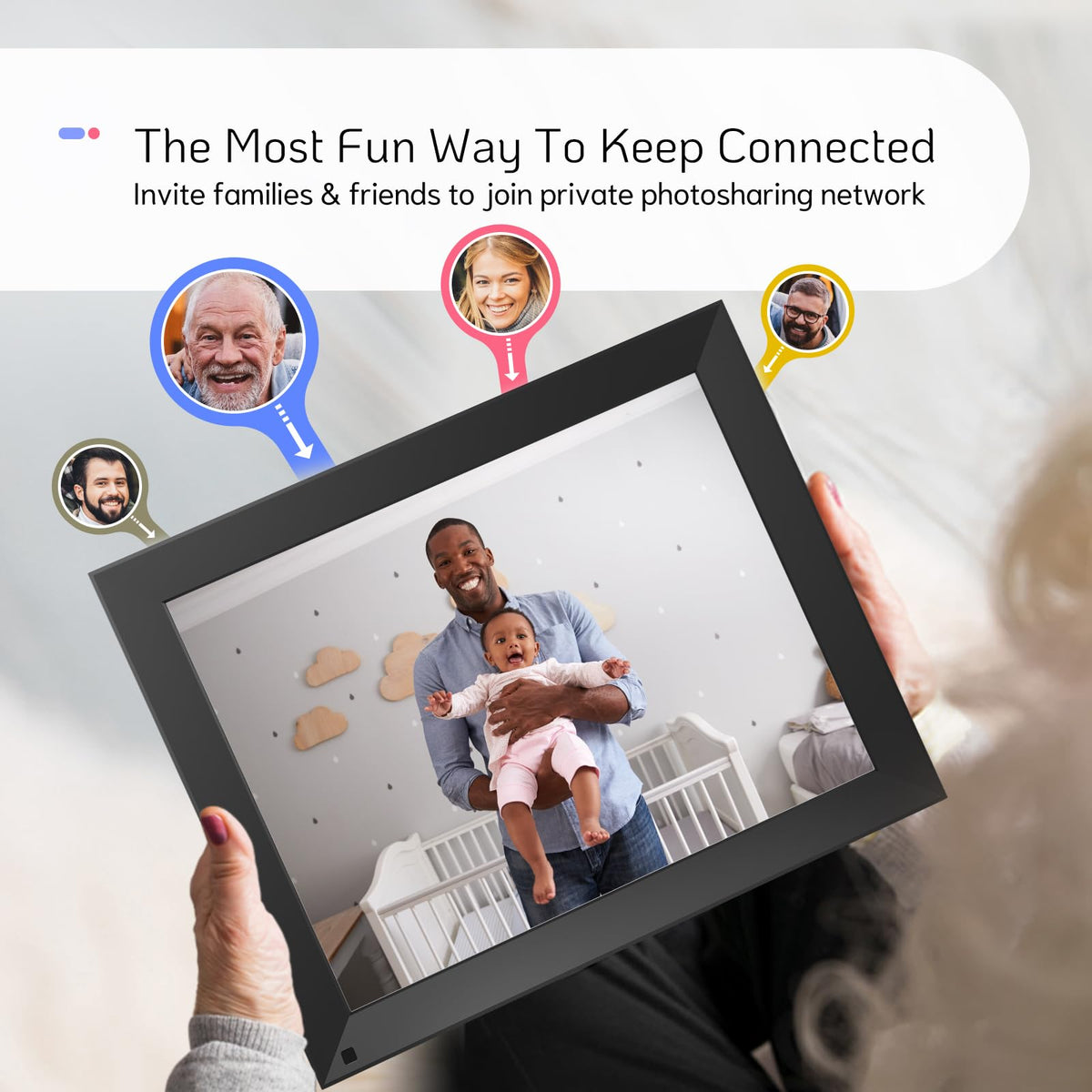 NexFoto 32GB 15 Inch Large Digital Picture Frame, Wi-Fi Digital Photo Frame, Wall-Mountable, Instantly Share Photos Videos via App or Email, Gift for Grandparents