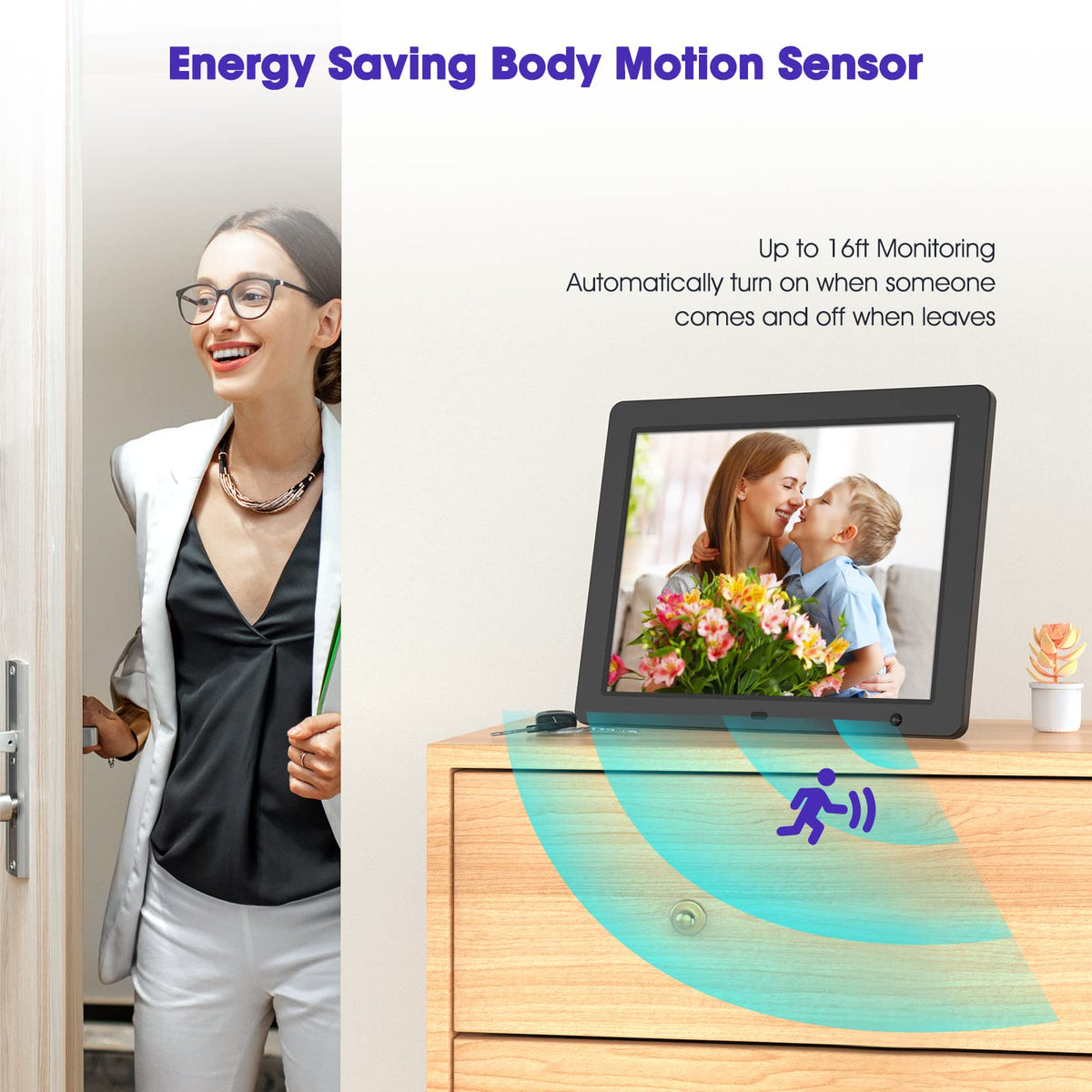 WiFi Digital Photo Frame 15 Inch Electronic Digital Picture Frame with Remote Control HD Display, Share Photos Videos via App & Email from Anywhere, Motion Sensor 16GB Storage, Black, F50