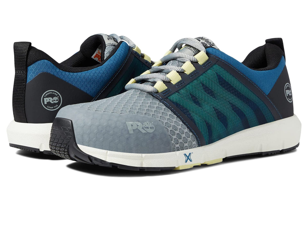 Timberland PRO® Radius Composite Safety Toe Sneakers for Women – Anti-Fatigue Technology – HoverSpring Foam Grey/Blue/Yellow 10 C - Medium