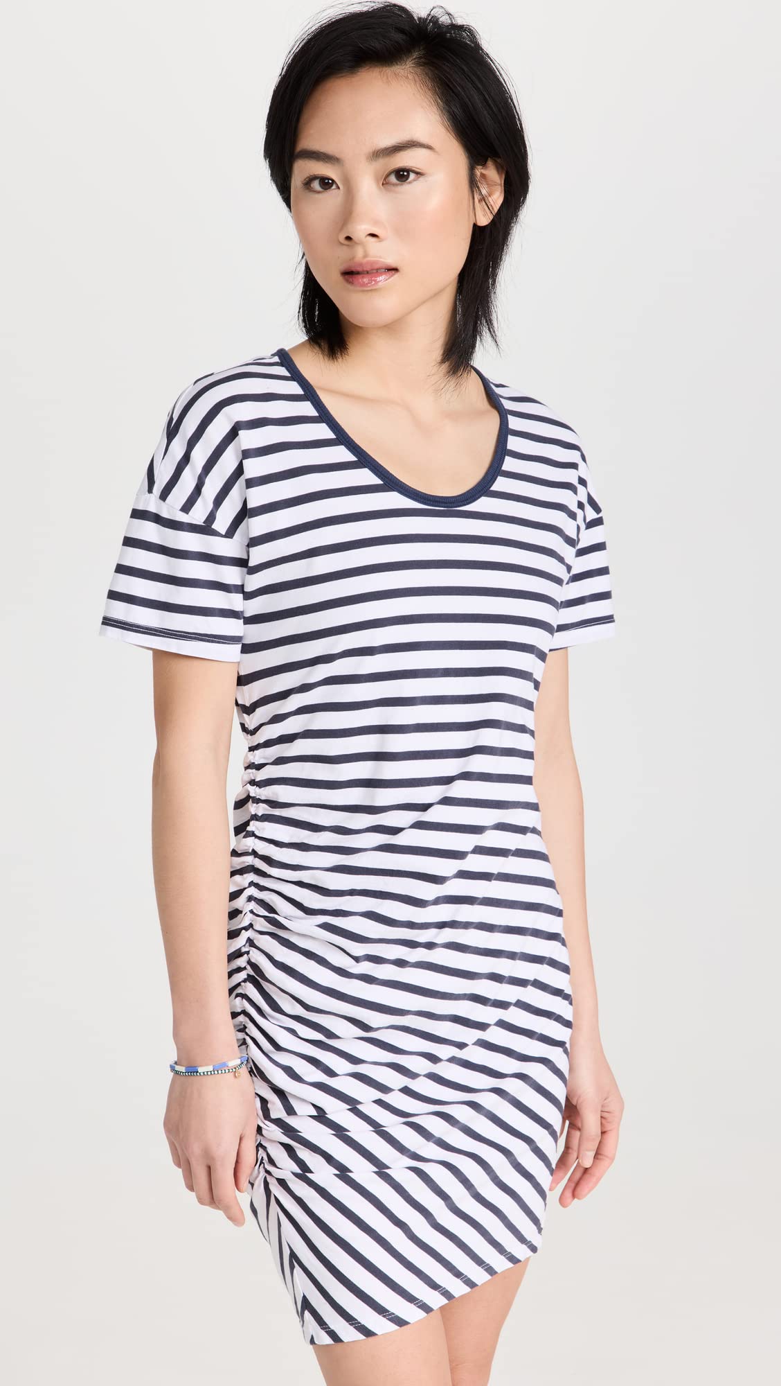 SUNDRY Women's Stripe T-Shirt Dress, White, M