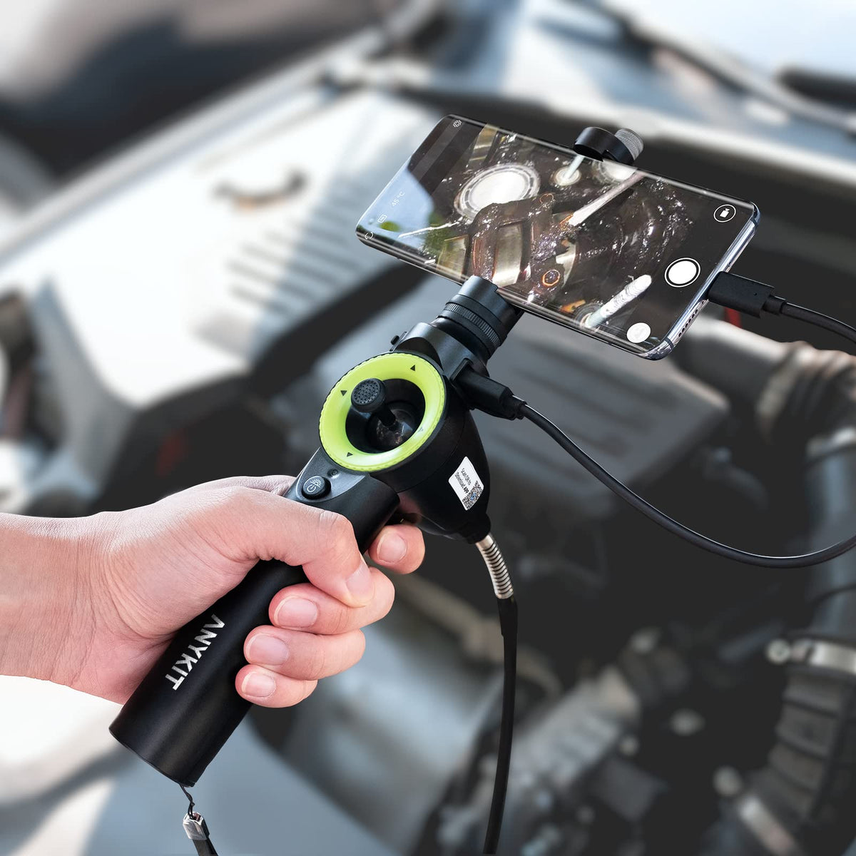 360° Articulating Borescope, Anykit Joystick Articulating Endoscope Inspection Camera with Steerable Probe for Automotive Aircraft Mechanics, Compatible with iPhone and Android (7.6mm/3.3ft)