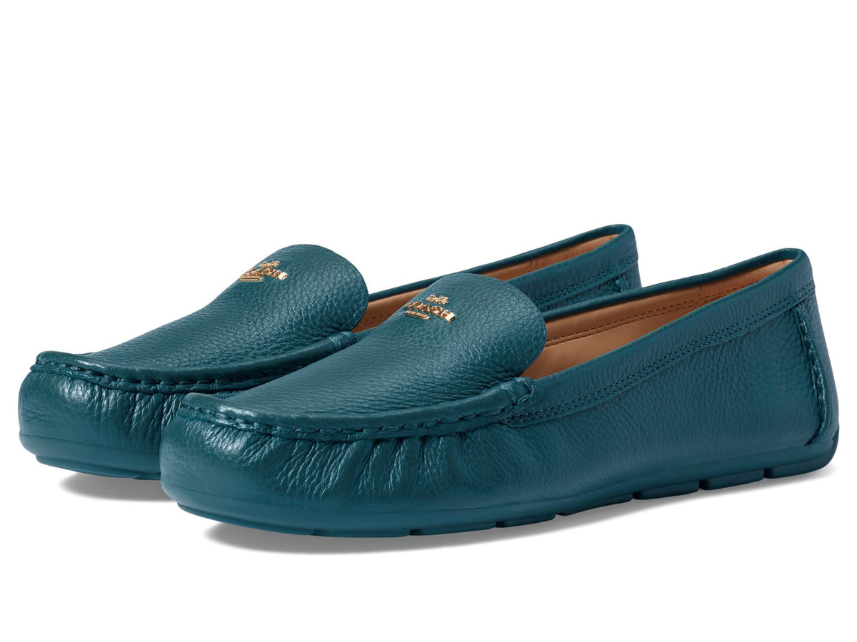 Coach® Marley Driver Women Loafers – Pebbled Leather Upper – Cushioned Footbed – Synthetic Lining – Gold Tone Deep Turquoise 8 B - Medium