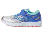 Saucony Cohesion 14 Alternative Closure Running Shoe, Silver/Periwinkle/Turq, 5.5 US Unisex Big Kid
