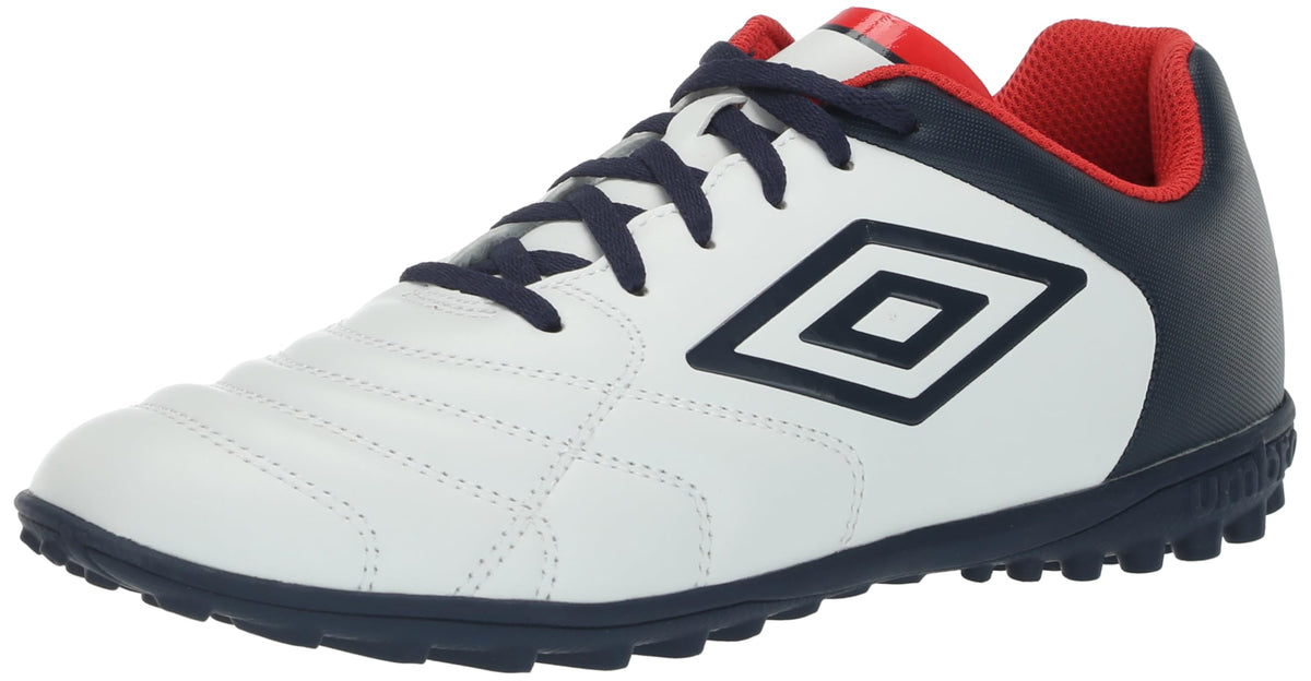 Umbro Men's Classico XI TF Soccer Turf Shoe, White/Navy/Red, 9