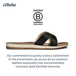 OLUKAI Ke'a Women's Beach Sandals, Quick-Dry Flip-Flop Slides, Water Resistant & Modern Low Profile Design, All-Day Comfort Fit & Wet Grip Soles 9 Black/Tan