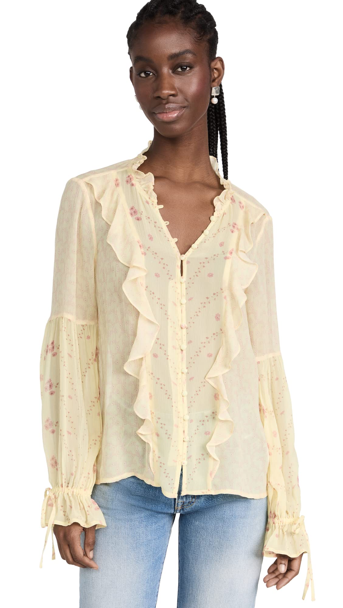 PAIGE Women's Haiku Blouse, Pale Daffodil Multi Mix, S
