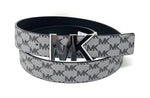 Michael Kors 38mm Leather Reversible MK Logo Plaque Buckle Belt (Grey/Black, S)