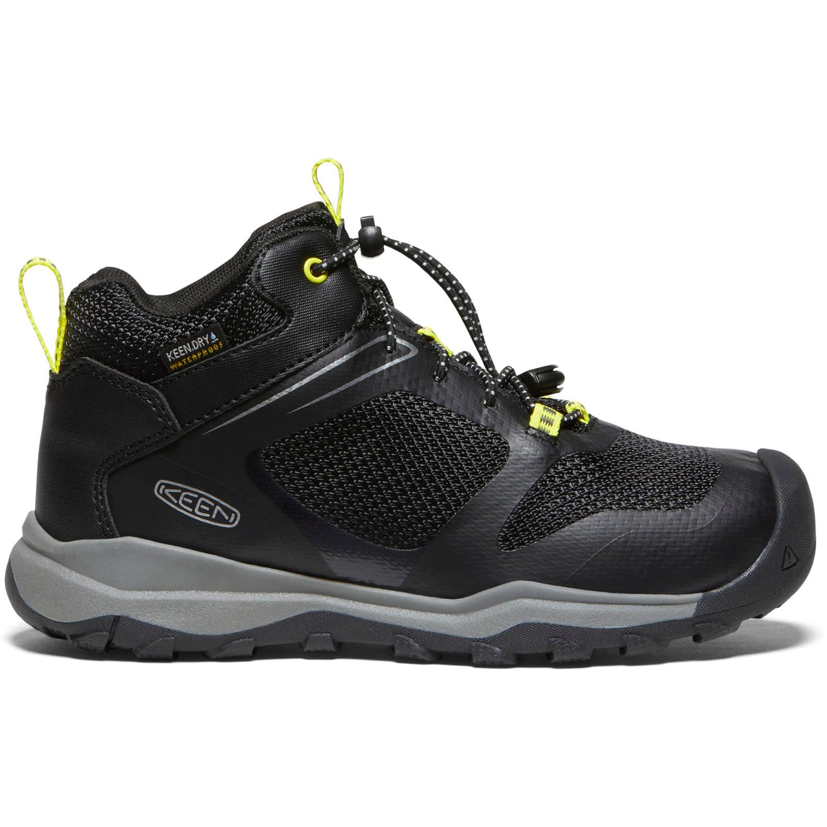 KEEN Wanduro Mid Height Waterproof Easy On Durable Sneaker Hiking Boots, Black/Silver, 1 US Unisex Big Kid