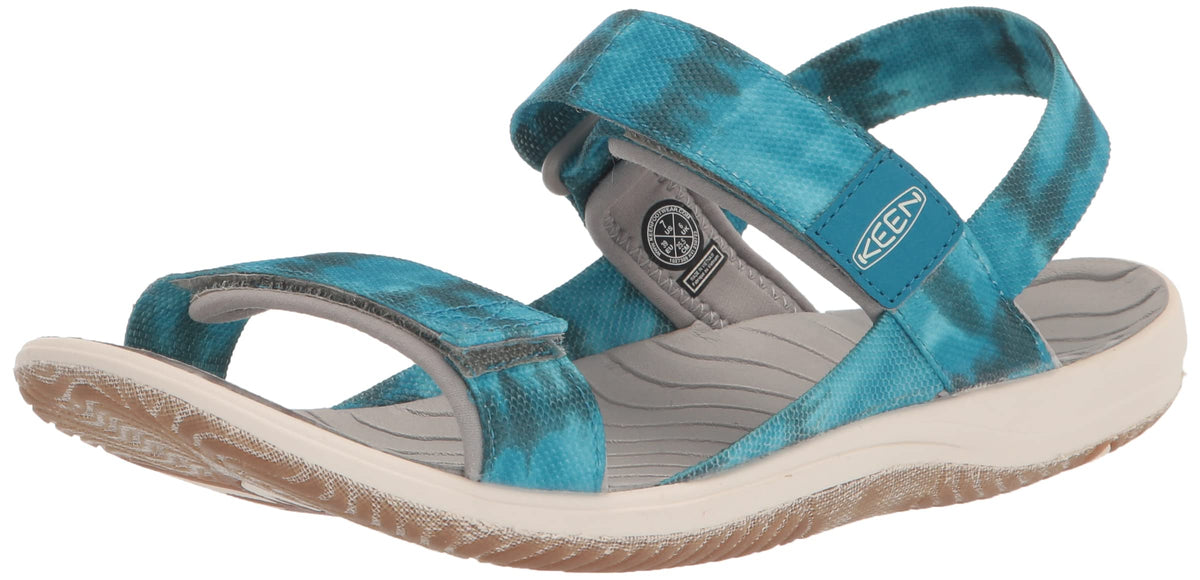 KEEN Elle Backstrap Adjustable Comfortable Durable Open Toe Sandals, Sea Moss/Fjord Blue, 5 US Unisex Big Kid