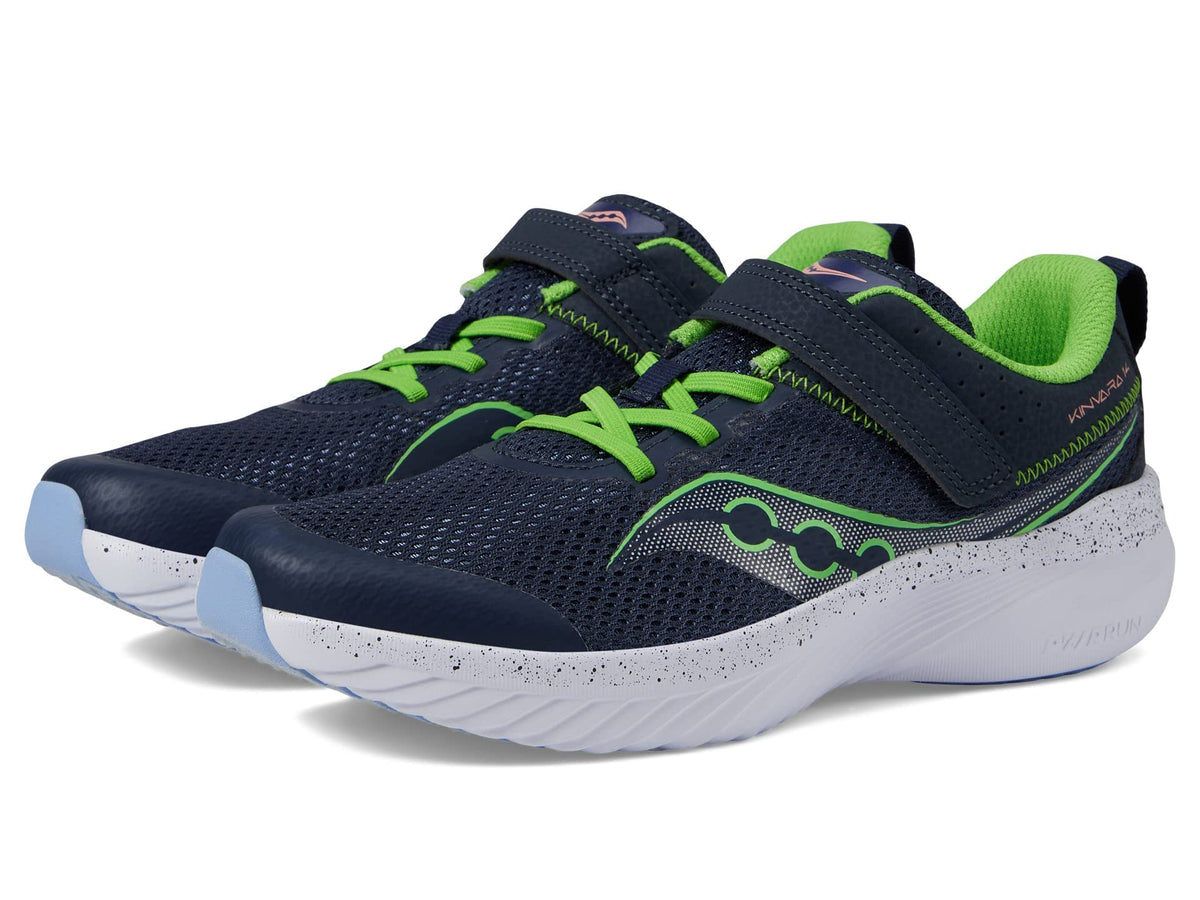 Saucony Kinvara 14 Alternative Closure Sneaker, Navy/Green, 1.5 US Unisex Big Kid