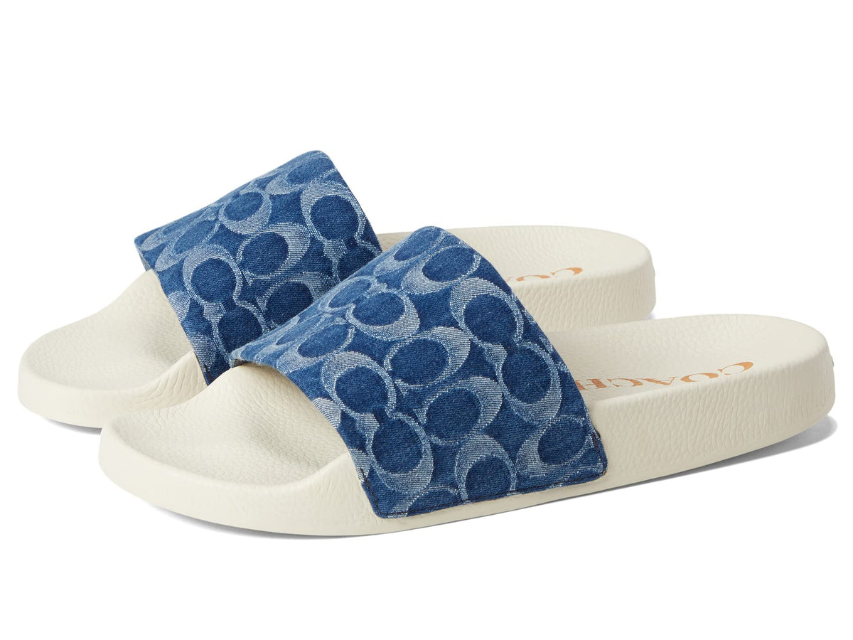 Coach New York Men's Denim Slides, Denim/Chalk, Blue, Print, 8-8.5 Medium US