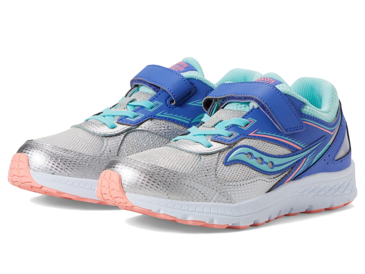 Saucony Cohesion 14 Alternative Closure JR Running Shoe, Silver/Periwinkle/Turq, 9.5 Wide US Unisex Little_Kid